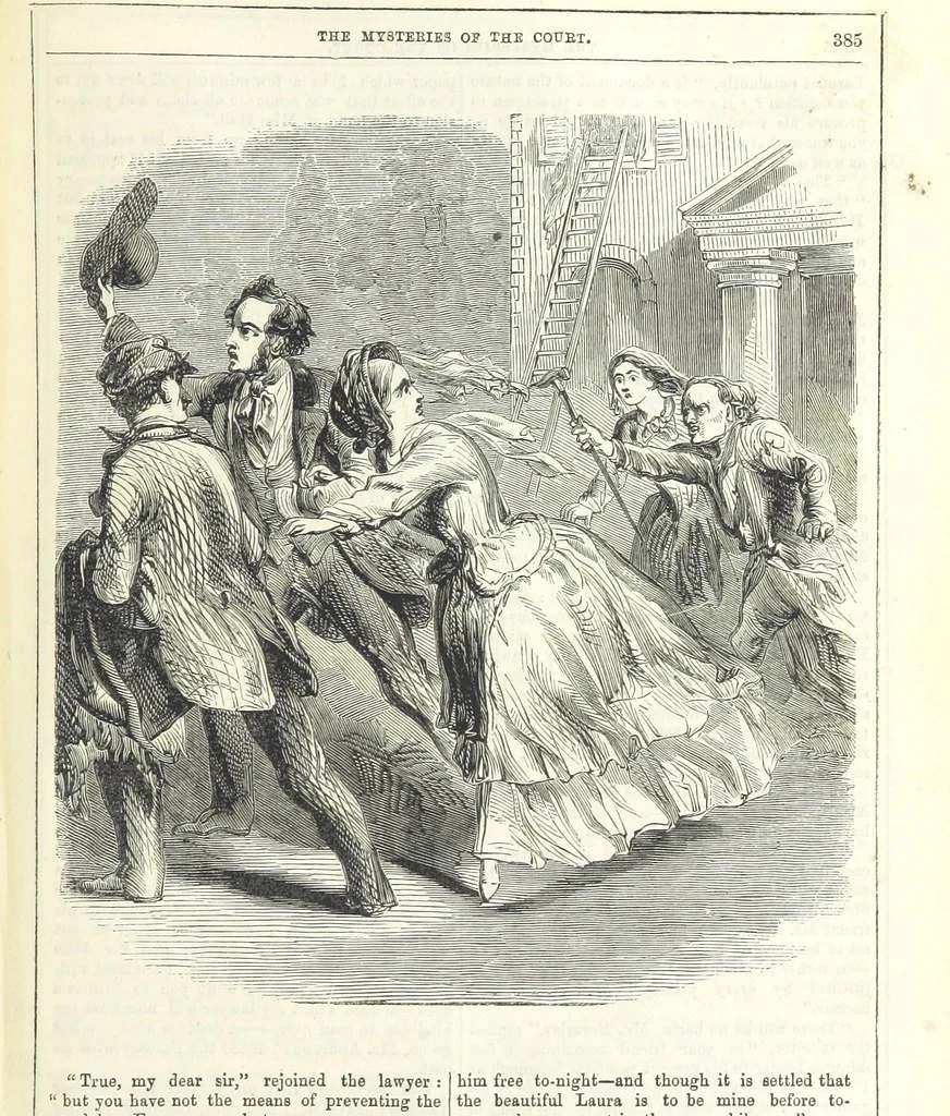 An illustration from The Mysteries of the Court of London, 1850, leaf 399