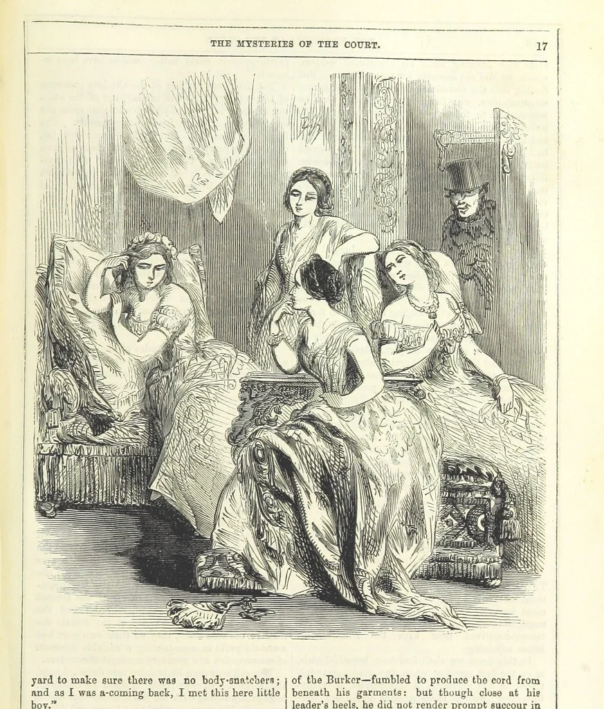 An illustration from The Mysteries of the Court of London, 1850, leaf 455