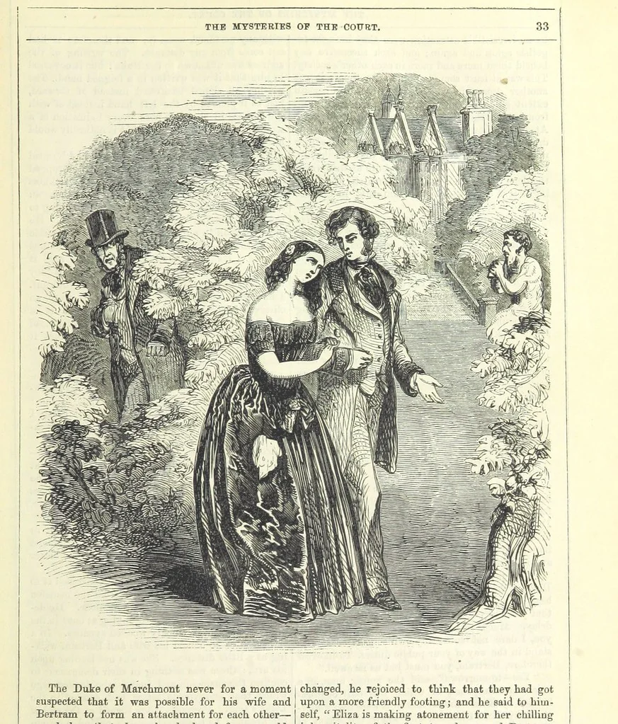 An illustration from The Mysteries of the Court of London, 1850, leaf 47