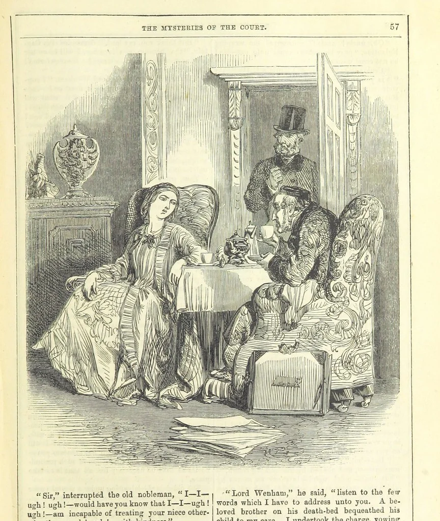 An illustration from The Mysteries of the Court of London, 1850, leaf 495