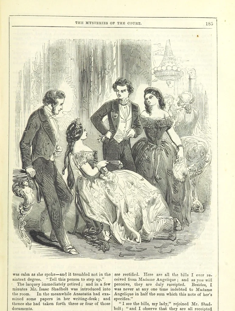 An illustration from The Mysteries of the Court of London, 1850, leaf 623