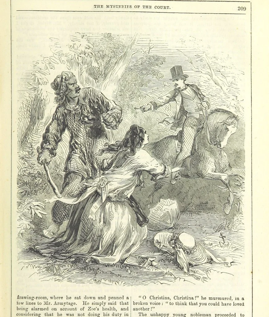 An illustration from The Mysteries of the Court of London, 1850, leaf 647