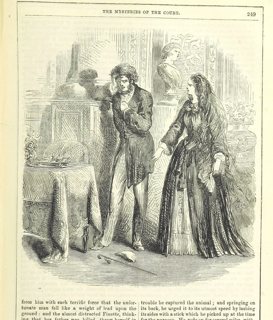An illustration from The Mysteries of the Court of London, 1850, leaf 687