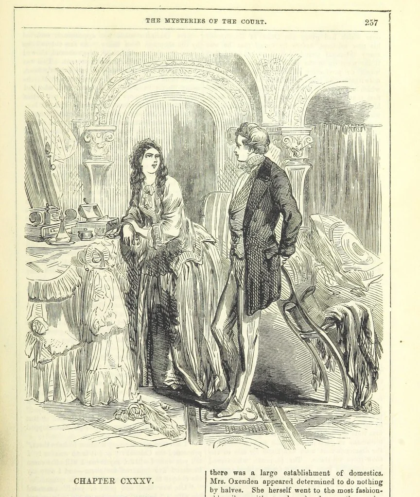 An illustration from The Mysteries of the Court of London, 1850, leaf 695