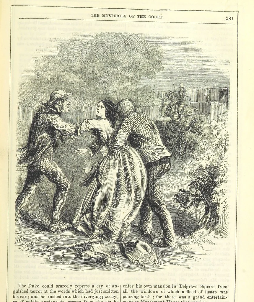 An illustration from The Mysteries of the Court of London, 1850, leaf 719