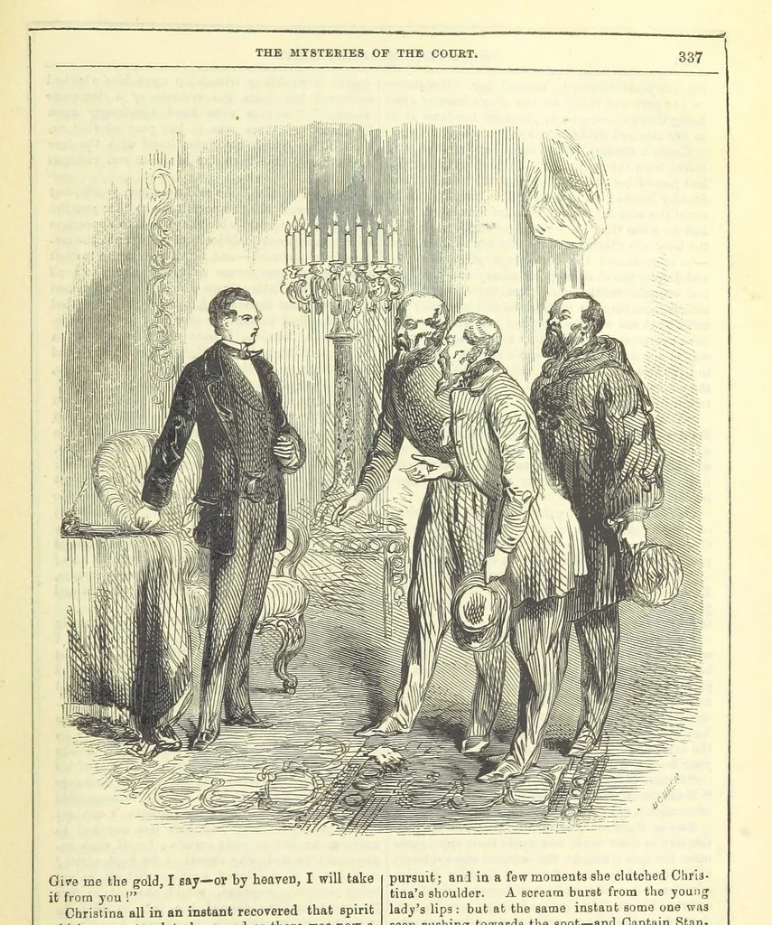 An illustration from The Mysteries of the Court of London, 1850, leaf 775