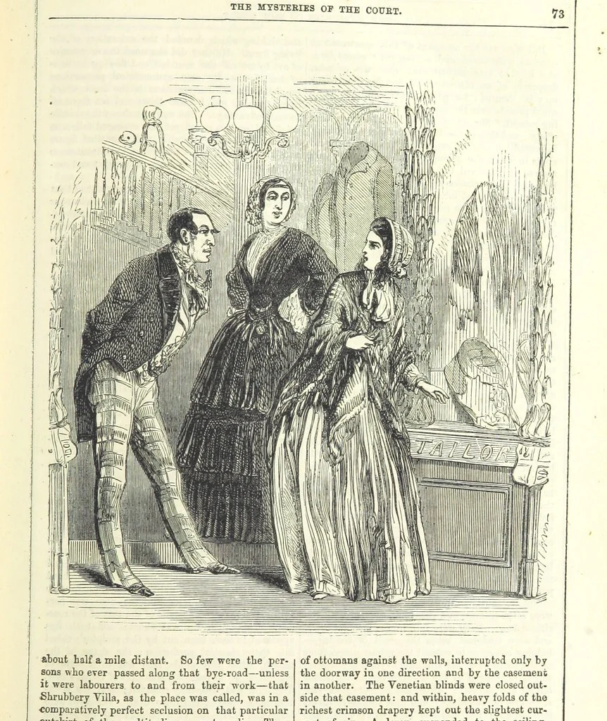An illustration from The Mysteries of the Court of London, 1850, leaf 87