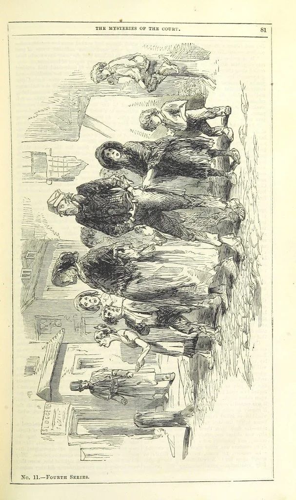 An illustration from The Mysteries of the Court of London, 1850, leaf 95