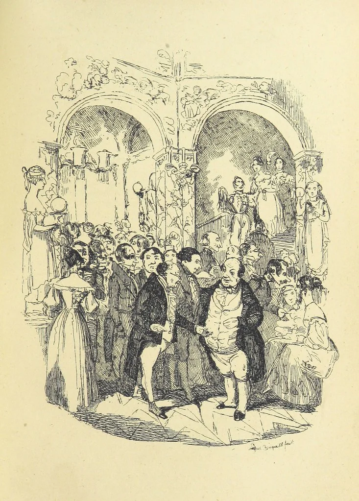 An illustration from Pickwick abroad; or, the Tour in France ... Illustrated with forty steel engravings by Crowquill, and thirty-three wood cuts, 1864, leaf 147