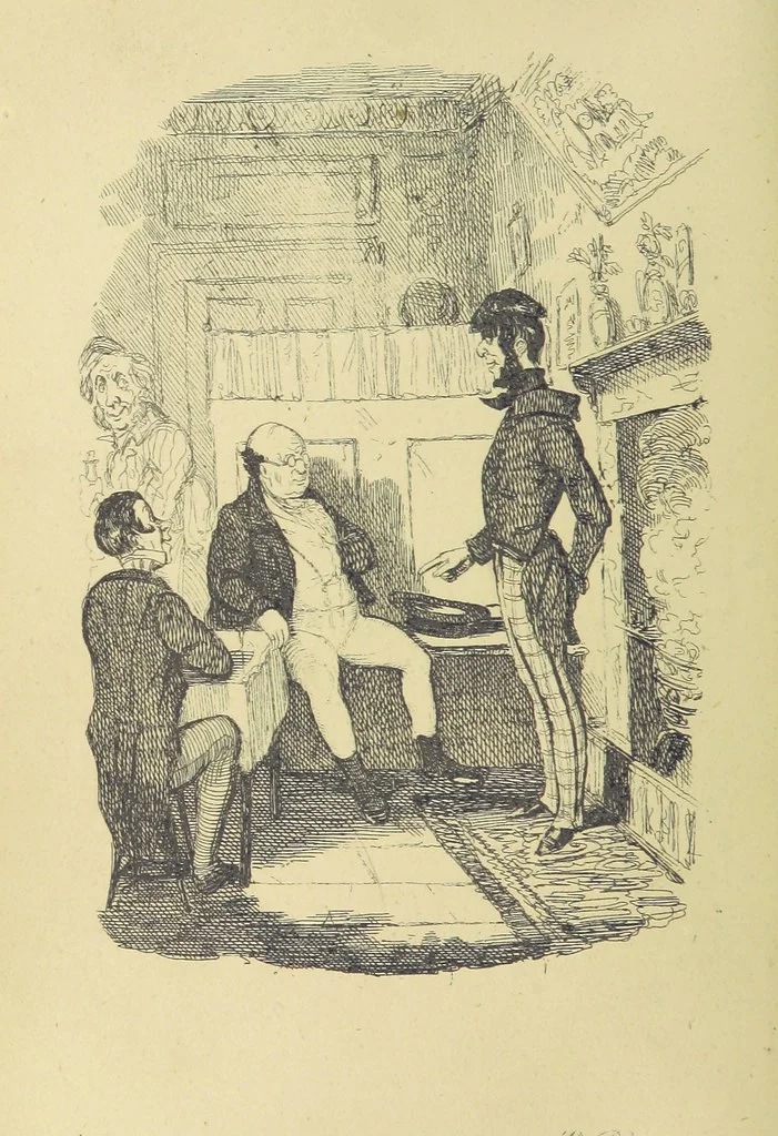 An illustration from Pickwick abroad; or, the Tour in France ... Illustrated with forty steel engravings by Crowquill, and thirty-three wood cuts, 1864, leaf 42