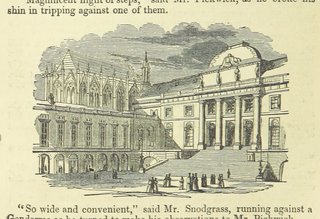 An illustration from Pickwick abroad; or, the Tour in France ... Illustrated with forty steel engravings by Crowquill, and thirty-three wood cuts, 1864, leaf 440