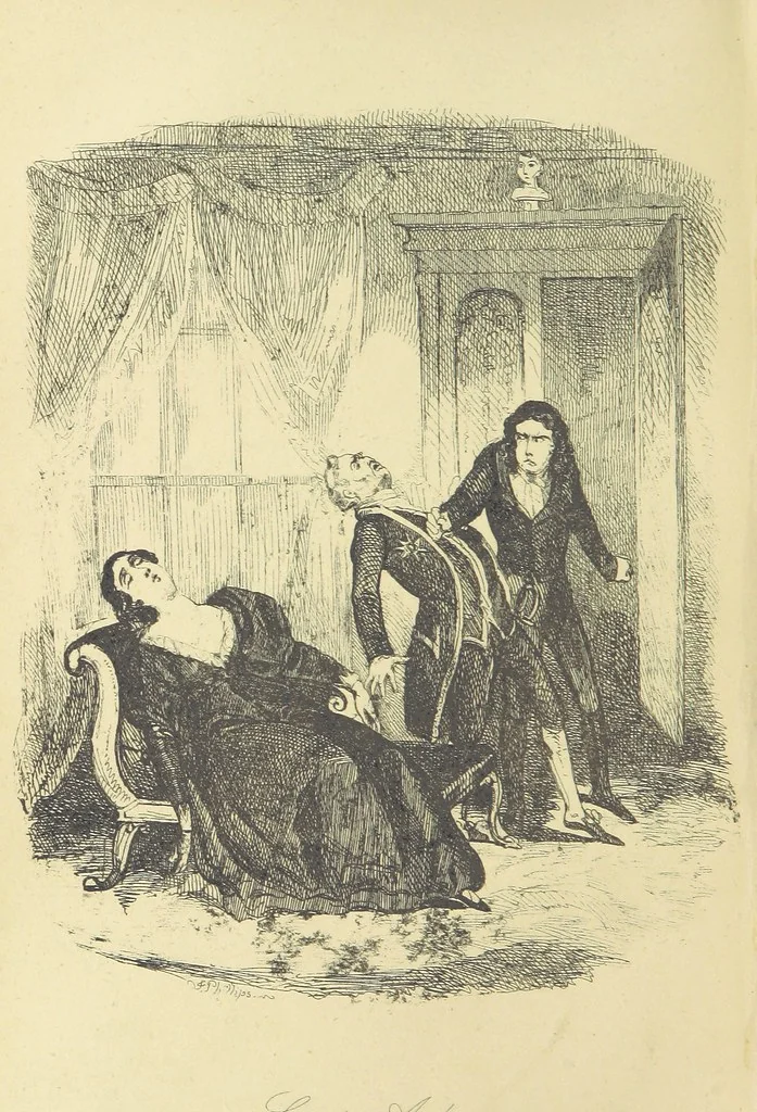 An illustration from Pickwick abroad; or, the Tour in France ... Illustrated with forty steel engravings by Crowquill, and thirty-three wood cuts, 1864, leaf 516