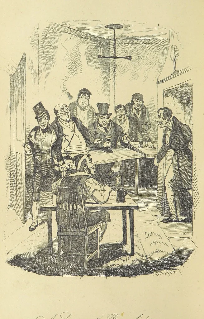 An illustration from Pickwick abroad; or, the Tour in France ... Illustrated with forty steel engravings by Crowquill, and thirty-three wood cuts, 1864, leaf 558