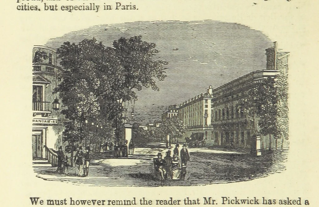 An illustration from Pickwick abroad; or, the Tour in France ... Illustrated with forty steel engravings by Crowquill, and thirty-three wood cuts, 1864, leaf 562