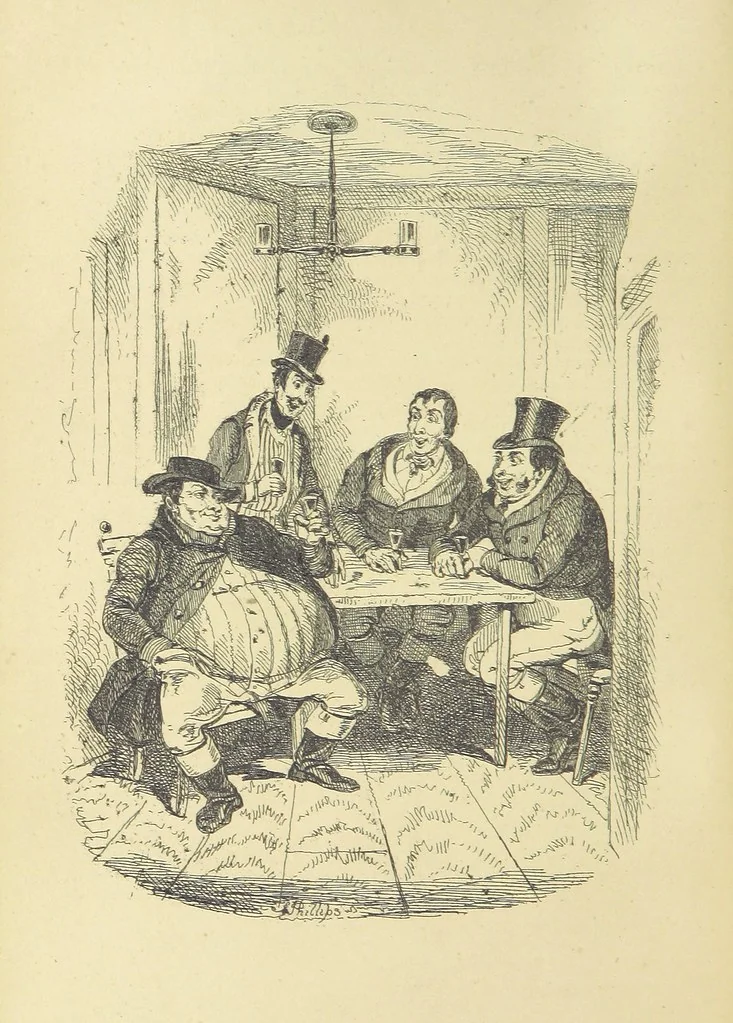 An illustration from Pickwick abroad; or, the Tour in France ... Illustrated with forty steel engravings by Crowquill, and thirty-three wood cuts, 1864, leaf 600