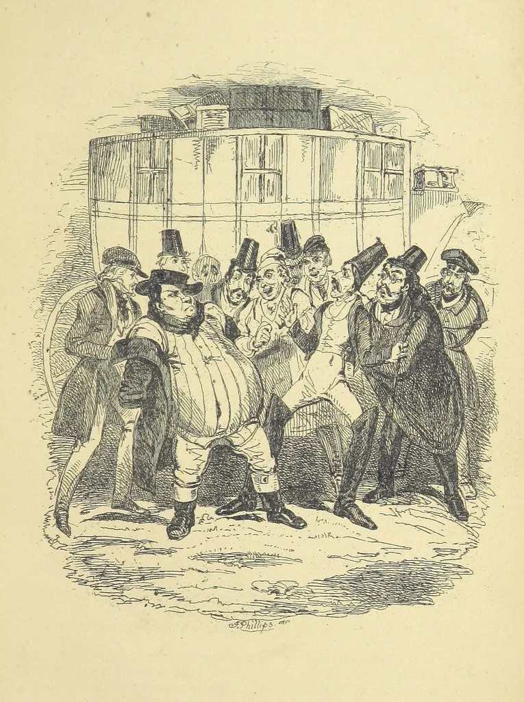An illustration from Pickwick abroad; or, the Tour in France ... Illustrated with forty steel engravings by Crowquill, and thirty-three wood cuts, 1864, leaf 623