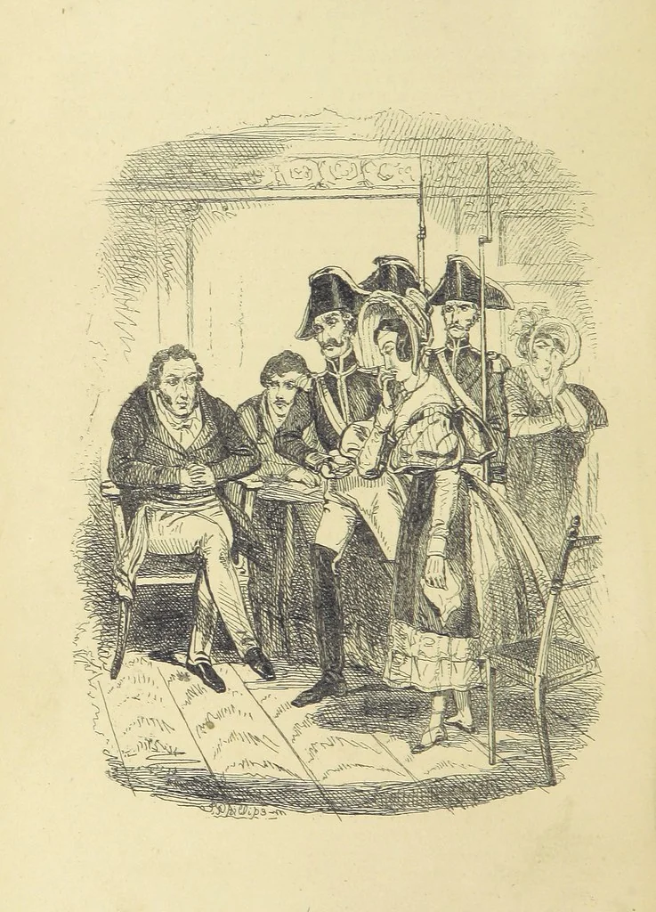 An illustration from Pickwick abroad; or, the Tour in France ... Illustrated with forty steel engravings by Crowquill, and thirty-three wood cuts, 1864, leaf 634