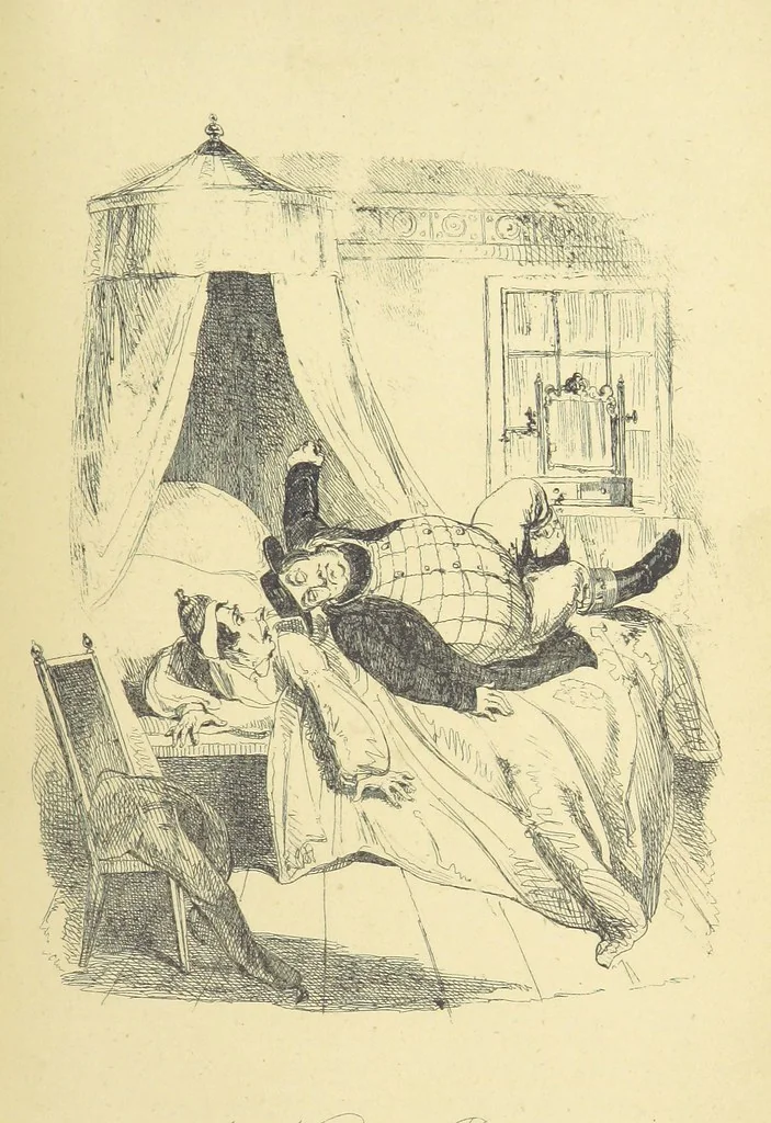 An illustration from Pickwick abroad; or, the Tour in France ... Illustrated with forty steel engravings by Crowquill, and thirty-three wood cuts, 1864, leaf 709