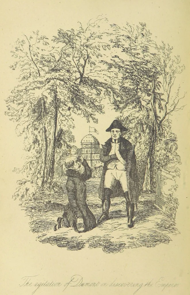 An illustration from Pickwick abroad; or, the Tour in France ... Illustrated with forty steel engravings by Crowquill, and thirty-three wood cuts, 1864, leaf 76