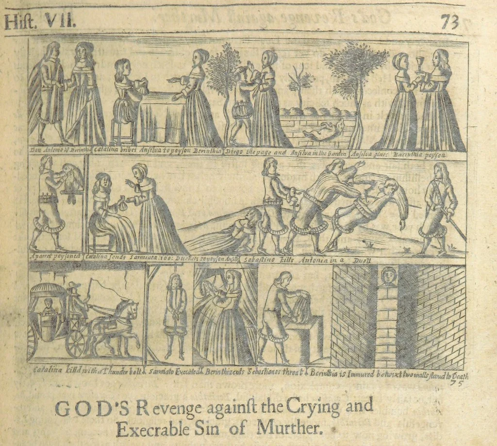 An illustration from The Triumphs of Gods Revenge against the Crying and Execrable Sin of ... Murther ... The seventh ... edition. Whereunto are added ... copper plates, 1704, leaf 103
