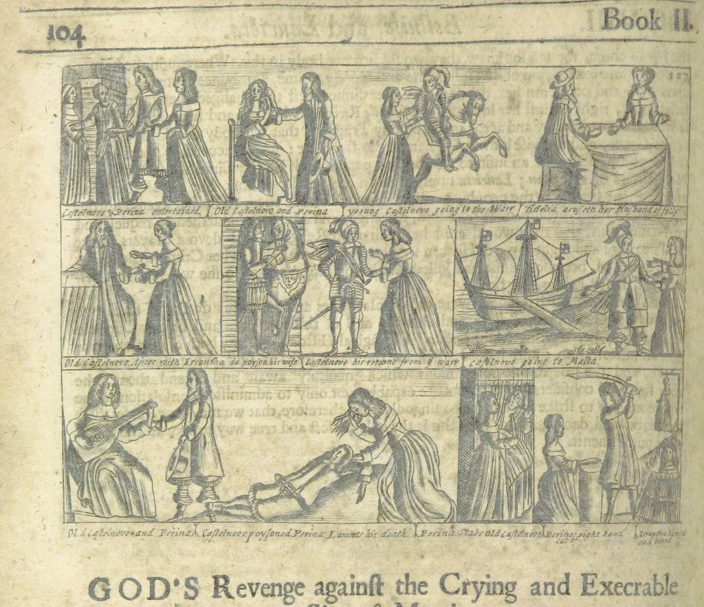 An illustration from The Triumphs of Gods Revenge against the Crying and Execrable Sin of ... Murther ... The seventh ... edition. Whereunto are added ... copper plates, 1704, leaf 134