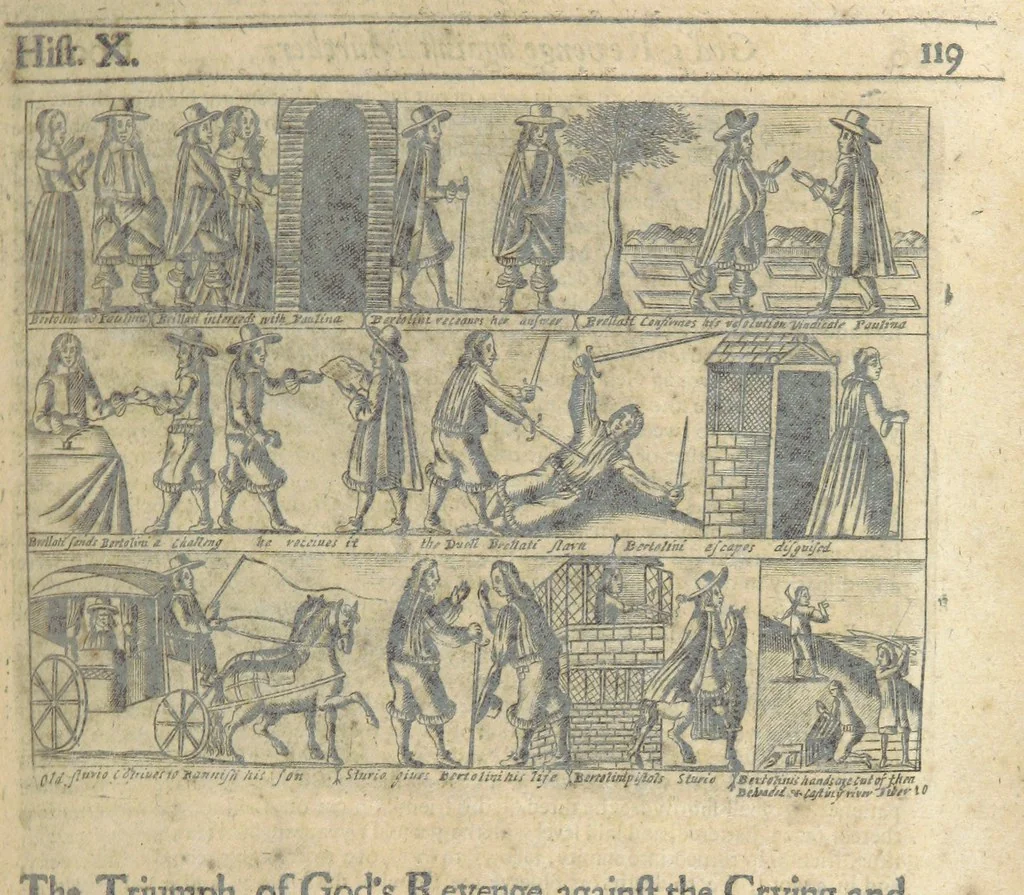 An illustration from The Triumphs of Gods Revenge against the Crying and Execrable Sin of ... Murther ... The seventh ... edition. Whereunto are added ... copper plates, 1704, leaf 149