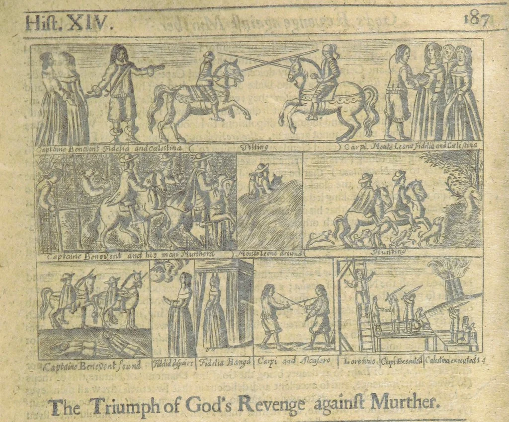 An illustration from The Triumphs of Gods Revenge against the Crying and Execrable Sin of ... Murther ... The seventh ... edition. Whereunto are added ... copper plates, 1704, leaf 217