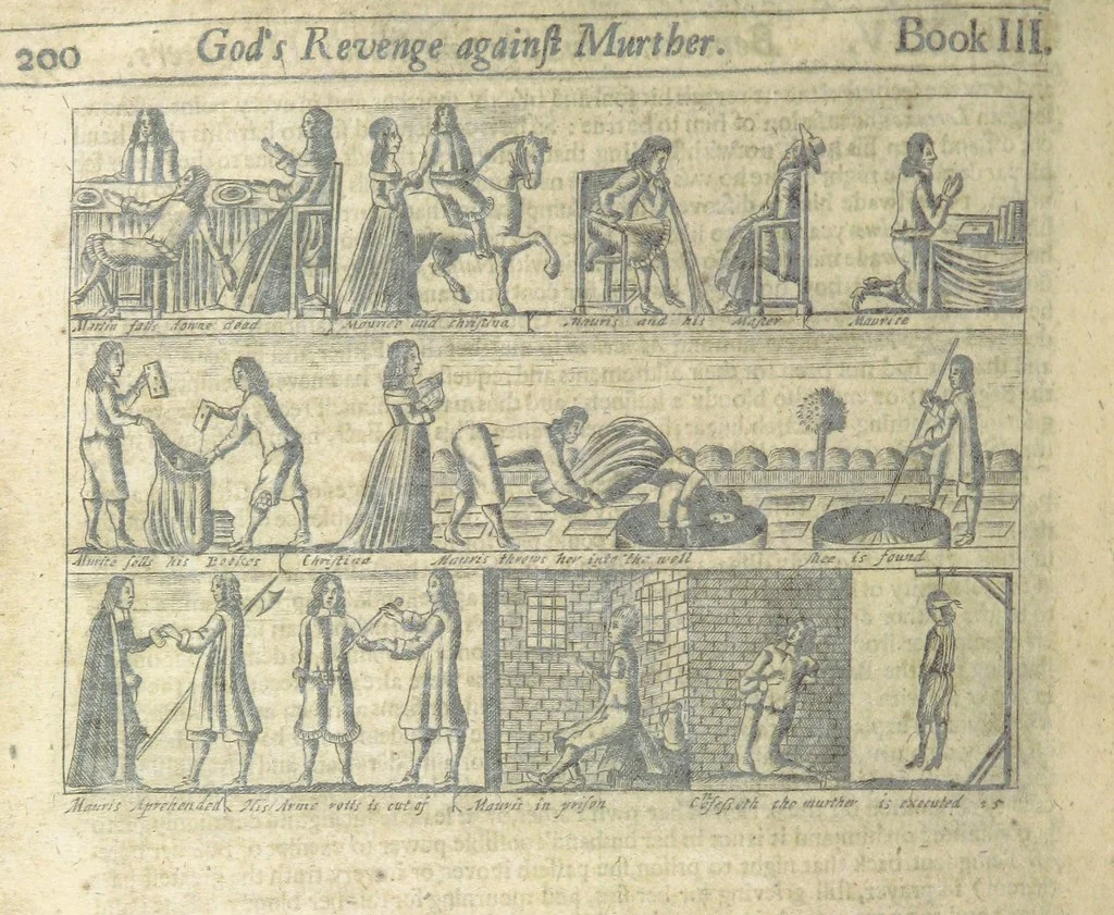 An illustration from The Triumphs of Gods Revenge against the Crying and Execrable Sin of ... Murther ... The seventh ... edition. Whereunto are added ... copper plates, 1704, leaf 230