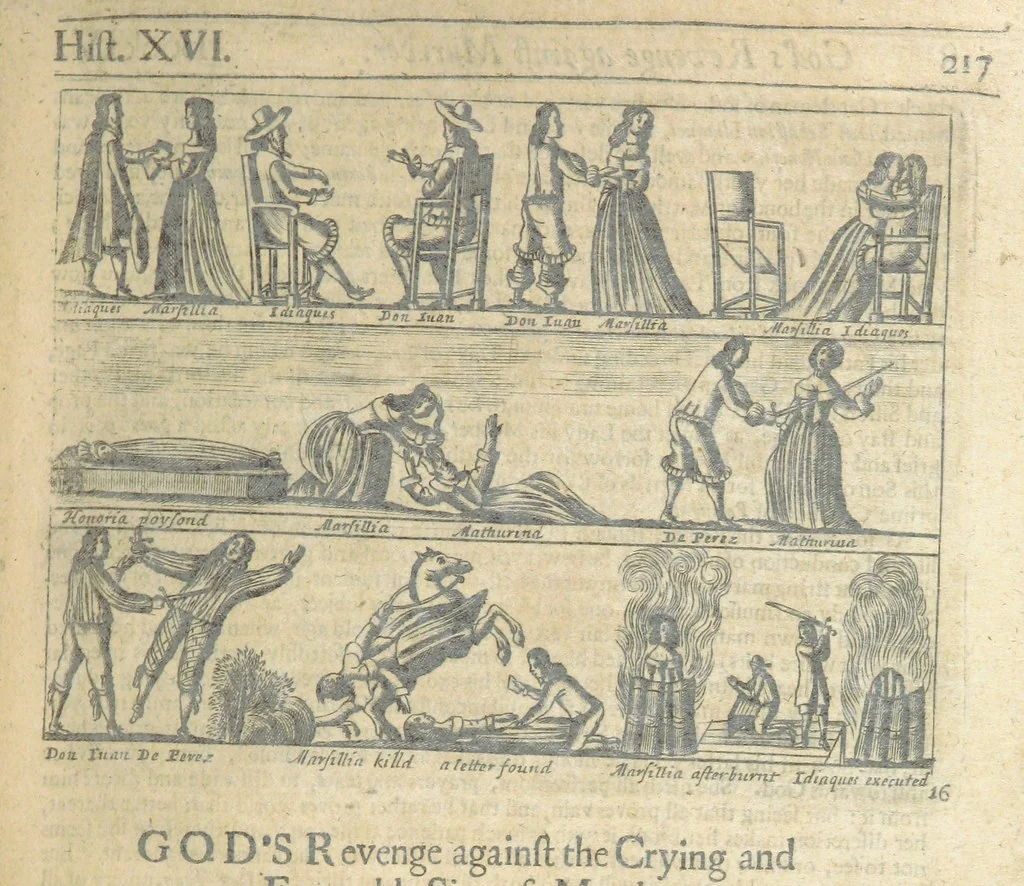 An illustration from The Triumphs of Gods Revenge against the Crying and Execrable Sin of ... Murther ... The seventh ... edition. Whereunto are added ... copper plates, 1704, leaf 247