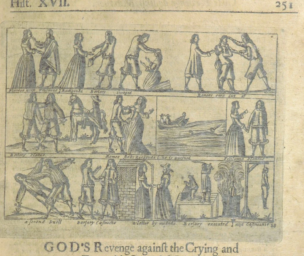 An illustration from The Triumphs of Gods Revenge against the Crying and Execrable Sin of ... Murther ... The seventh ... edition. Whereunto are added ... copper plates, 1704, leaf 281