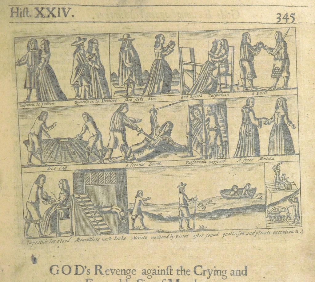 An illustration from The Triumphs of Gods Revenge against the Crying and Execrable Sin of ... Murther ... The seventh ... edition. Whereunto are added ... copper plates, 1704, leaf 375