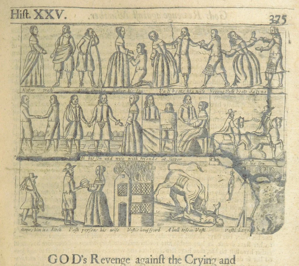 An illustration from The Triumphs of Gods Revenge against the Crying and Execrable Sin of ... Murther ... The seventh ... edition. Whereunto are added ... copper plates, 1704, leaf 393
