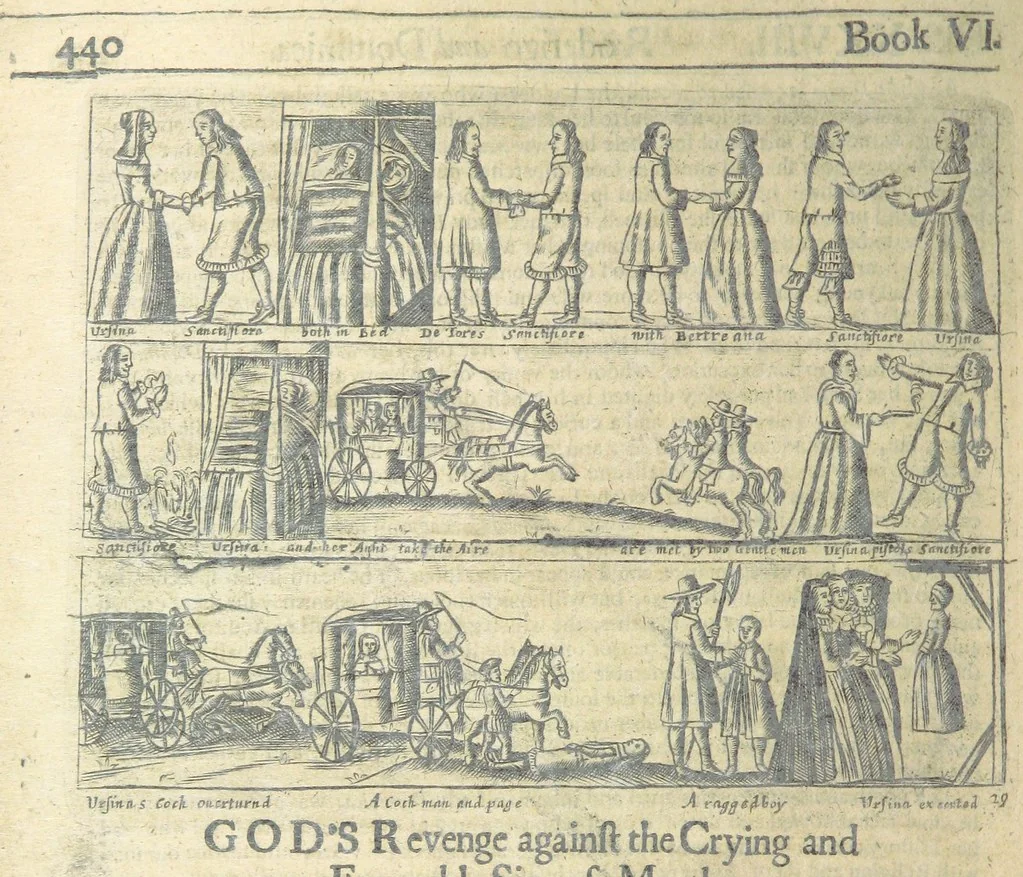 An illustration from The Triumphs of Gods Revenge against the Crying and Execrable Sin of ... Murther ... The seventh ... edition. Whereunto are added ... copper plates, 1704, leaf 458