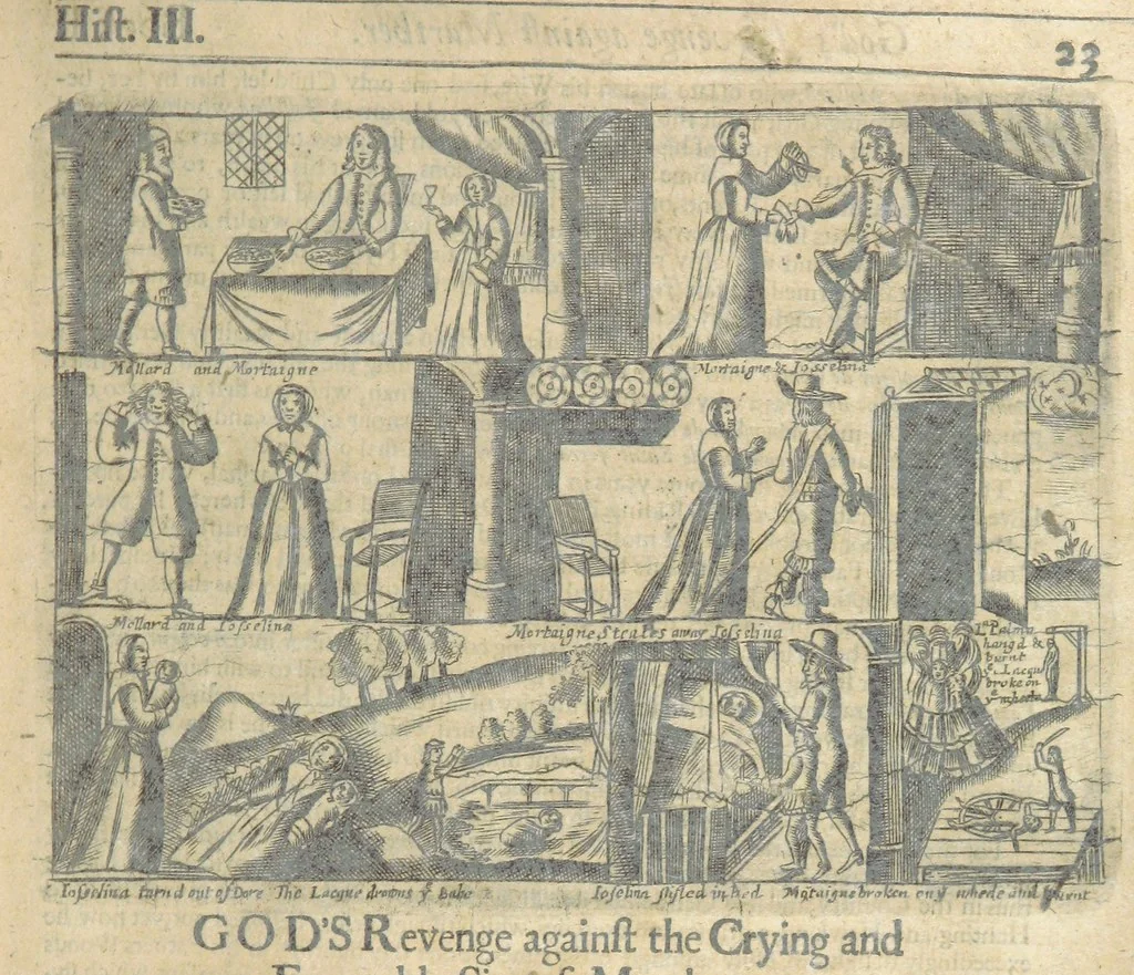An illustration from The Triumphs of Gods Revenge against the Crying and Execrable Sin of ... Murther ... The seventh ... edition. Whereunto are added ... copper plates, 1704, leaf 53