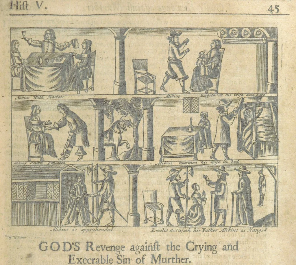 An illustration from The Triumphs of Gods Revenge against the Crying and Execrable Sin of ... Murther ... The seventh ... edition. Whereunto are added ... copper plates, 1704, leaf 75