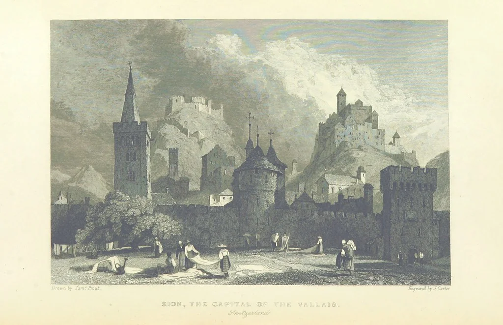 An illustration from The Continental Tourist. Views of Cities and Scenery in Italy, France, and Switzerland. From original drawings by S. Prout, ... and J. D. Harding, with descriptions in English by T. Roscoe, and in French by A. Sosson, 1849, leaf 172
