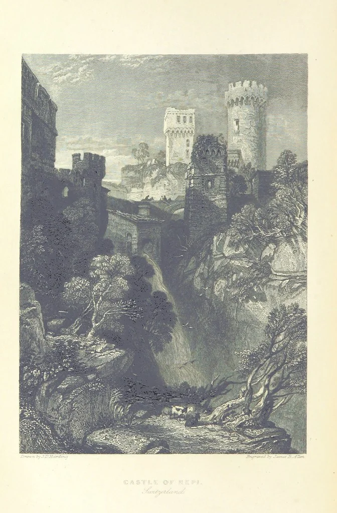 An illustration from The Continental Tourist. Views of Cities and Scenery in Italy, France, and Switzerland. From original drawings by S. Prout, ... and J. D. Harding, with descriptions in English by T. Roscoe, and in French by A. Sosson, 1849, leaf 180