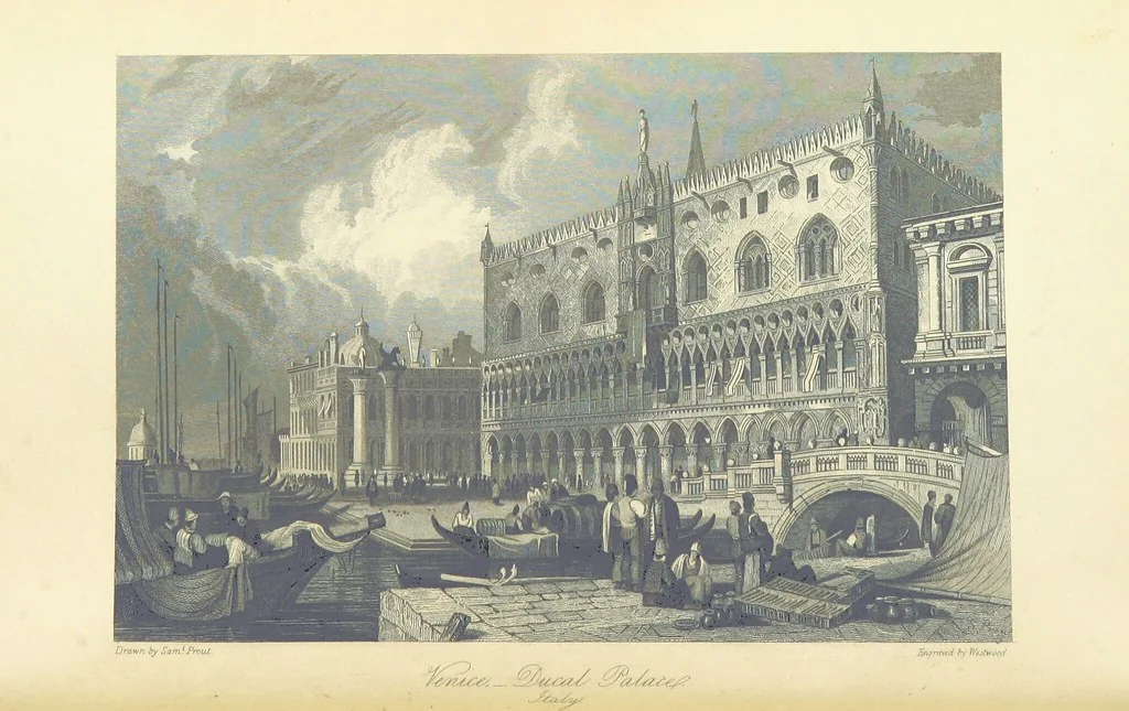 An illustration from The Continental Tourist. Views of Cities and Scenery in Italy, France, and Switzerland. From original drawings by S. Prout, ... and J. D. Harding, with descriptions in English by T. Roscoe, and in French by A. Sosson, 1849, leaf 30