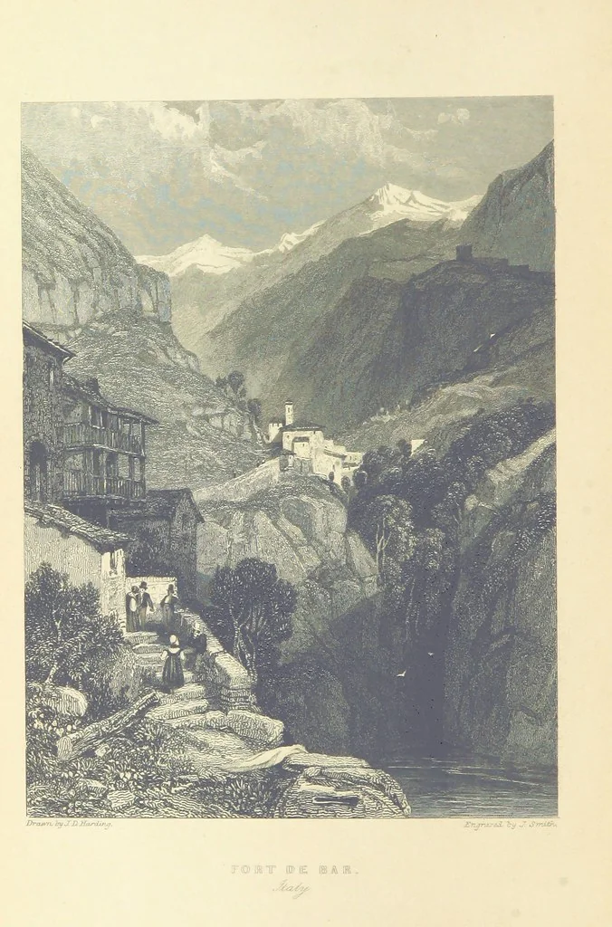 An illustration from The Continental Tourist. Views of Cities and Scenery in Italy, France, and Switzerland. From original drawings by S. Prout, ... and J. D. Harding, with descriptions in English by T. Roscoe, and in French by A. Sosson, 1849, leaf 340