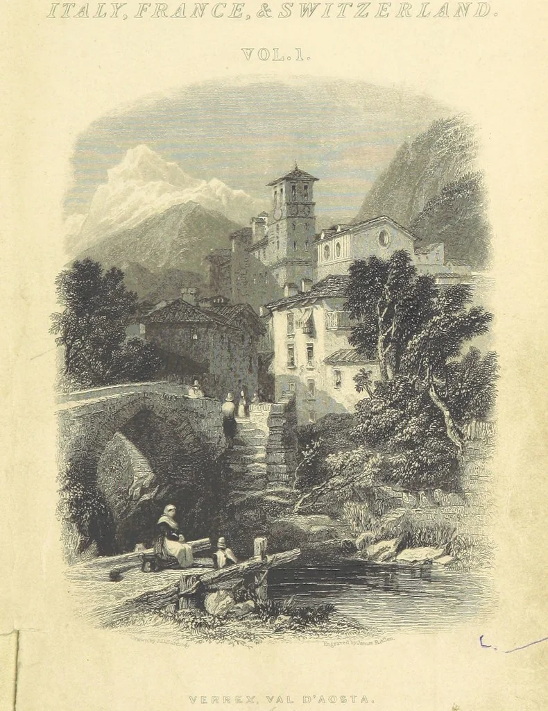 An illustration from The Continental Tourist. Views of Cities and Scenery in Italy, France, and Switzerland. From original drawings by S. Prout, ... and J. D. Harding, with descriptions in English by T. Roscoe, and in French by A. Sosson, 1849, leaf 7