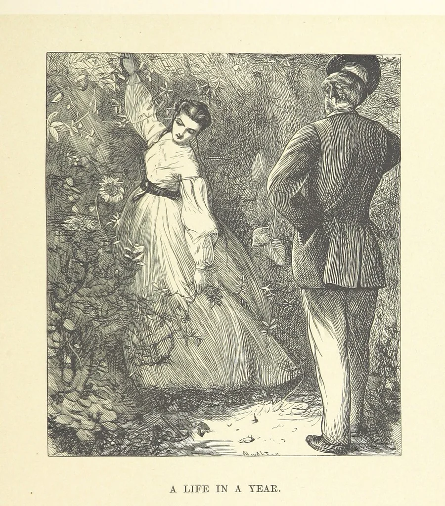 An illustration from A round of days described in original poems by some of our most celebrated poets, and in pictures by eminent artists engraved by the Brothers Dalziel, 1866, leaf 117