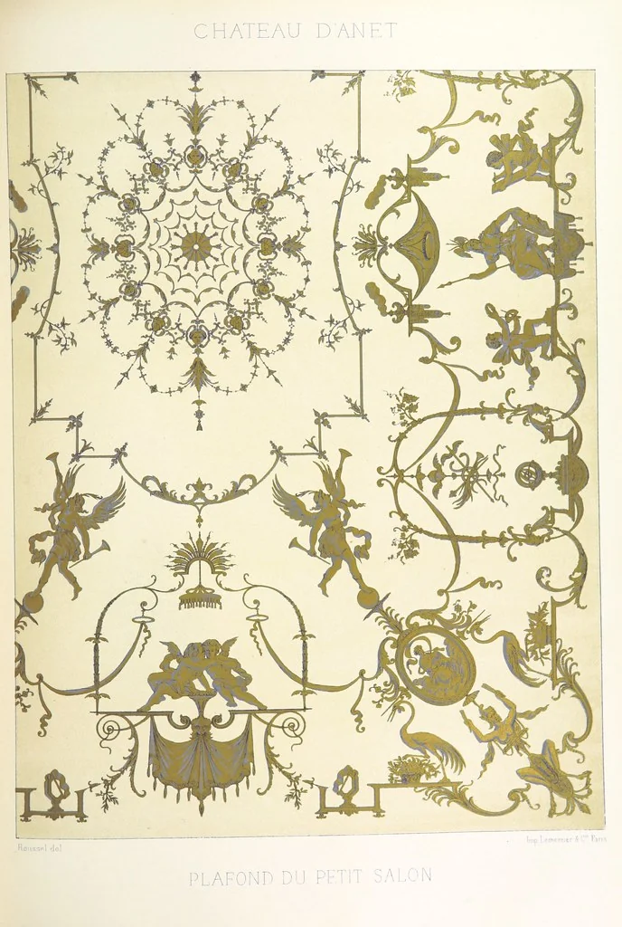 An illustration from Histoire et description du Château d'Anet, depuis le dixième siècle jusqu'à nos jours. Précédée d'une notice sur la ville d'Anet, ... et contenant une étude sur Diane de Poitiers, 1875, leaf 111