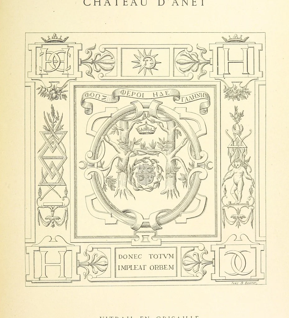 An illustration from Histoire et description du Château d'Anet, depuis le dixième siècle jusqu'à nos jours. Précédée d'une notice sur la ville d'Anet, ... et contenant une étude sur Diane de Poitiers, 1875, leaf 119