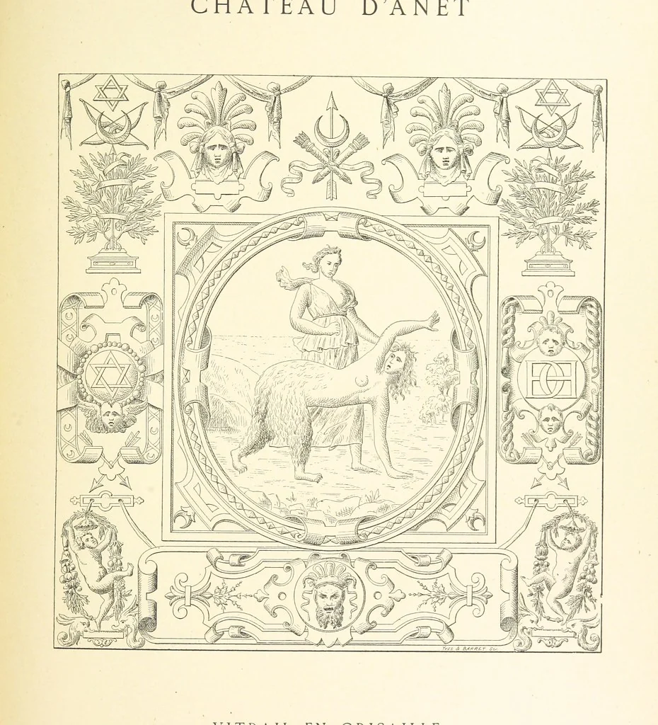 An illustration from Histoire et description du Château d'Anet, depuis le dixième siècle jusqu'à nos jours. Précédée d'une notice sur la ville d'Anet, ... et contenant une étude sur Diane de Poitiers, 1875, leaf 121