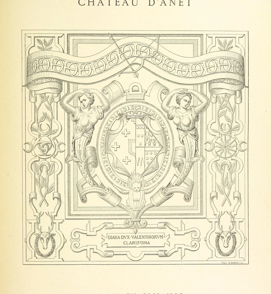 An illustration from Histoire et description du Château d'Anet, depuis le dixième siècle jusqu'à nos jours. Précédée d'une notice sur la ville d'Anet, ... et contenant une étude sur Diane de Poitiers, 1875, leaf 125