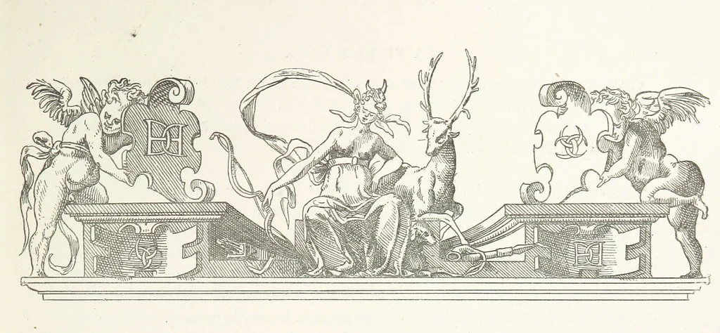 An illustration from Histoire et description du Château d'Anet, depuis le dixième siècle jusqu'à nos jours. Précédée d'une notice sur la ville d'Anet, ... et contenant une étude sur Diane de Poitiers, 1875, leaf 17