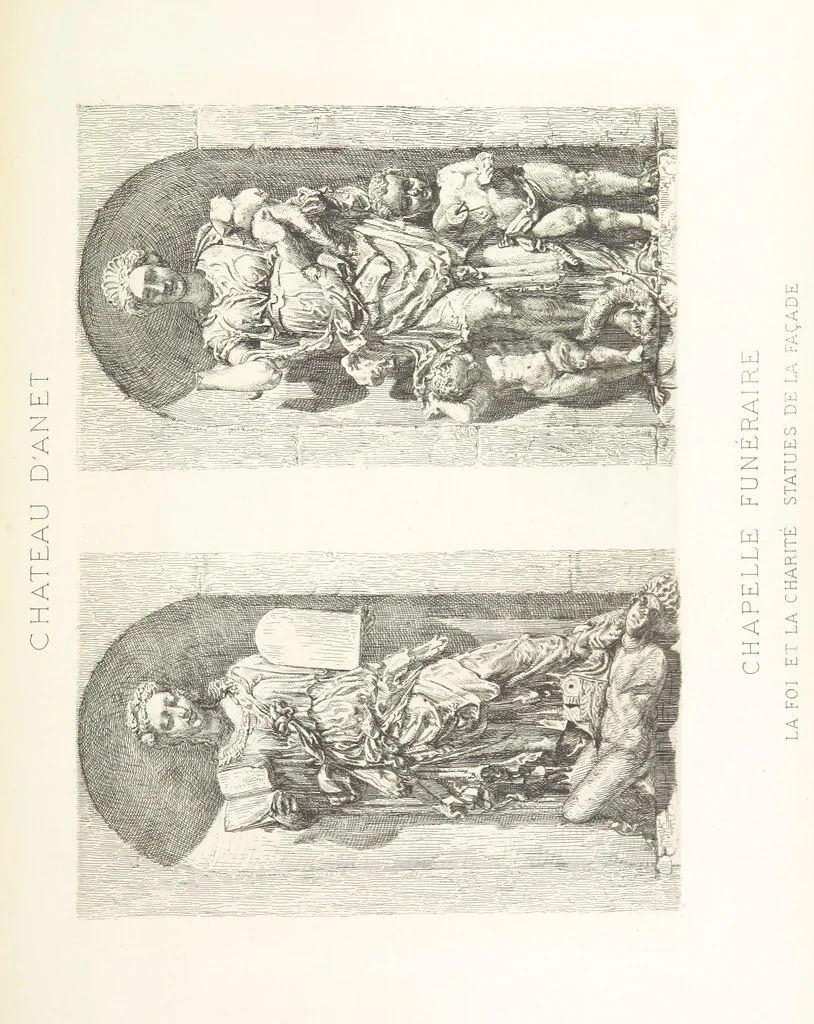 An illustration from Histoire et description du Château d'Anet, depuis le dixième siècle jusqu'à nos jours. Précédée d'une notice sur la ville d'Anet, ... et contenant une étude sur Diane de Poitiers, 1875, leaf 195
