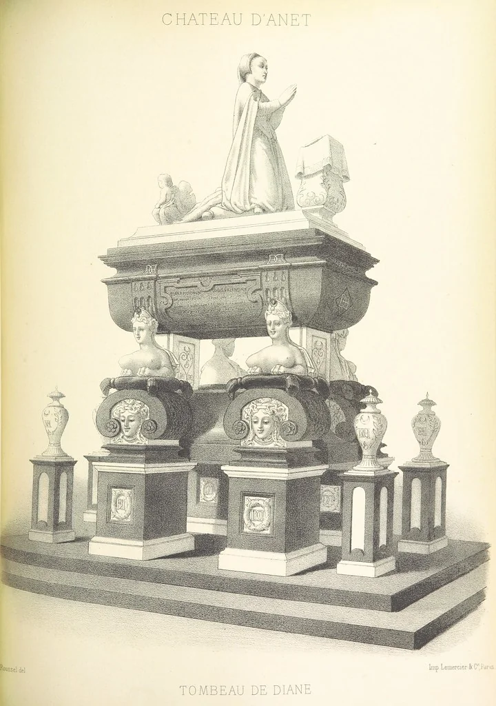 An illustration from Histoire et description du Château d'Anet, depuis le dixième siècle jusqu'à nos jours. Précédée d'une notice sur la ville d'Anet, ... et contenant une étude sur Diane de Poitiers, 1875, leaf 203