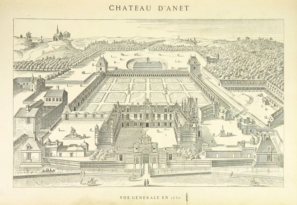 An illustration from Histoire et description du Château d'Anet, depuis le dixième siècle jusqu'à nos jours. Précédée d'une notice sur la ville d'Anet, ... et contenant une étude sur Diane de Poitiers, 1875, leaf 49