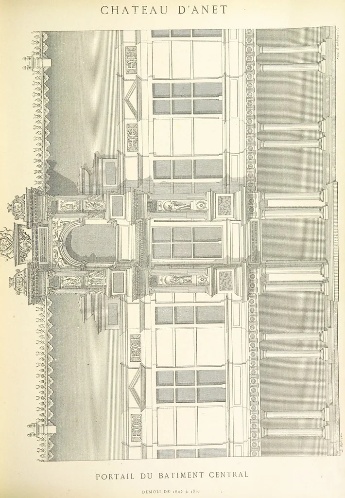 An illustration from Histoire et description du Château d'Anet, depuis le dixième siècle jusqu'à nos jours. Précédée d'une notice sur la ville d'Anet, ... et contenant une étude sur Diane de Poitiers, 1875, leaf 63